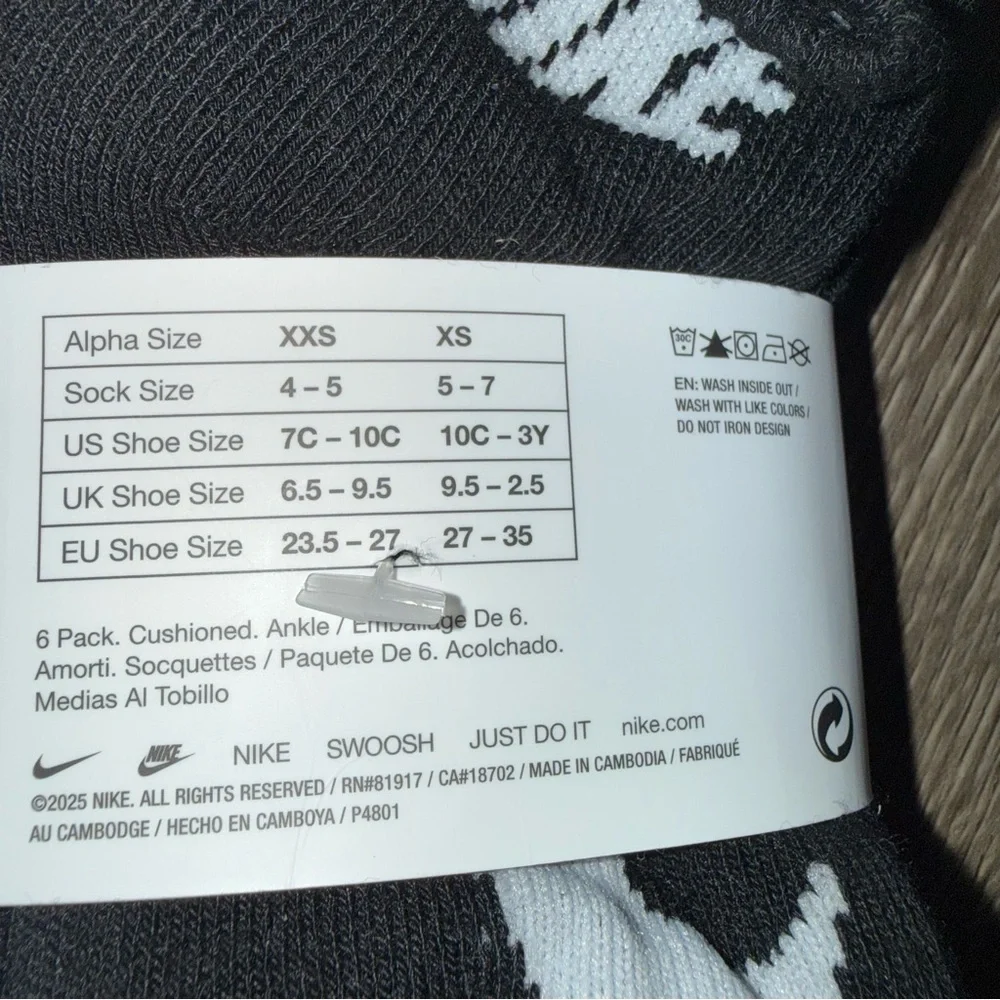 🆕 Nike Dri-FIT Cushioned Ankle Socks 6-Pack XXS 4-5 / Youth 7C-10C Black